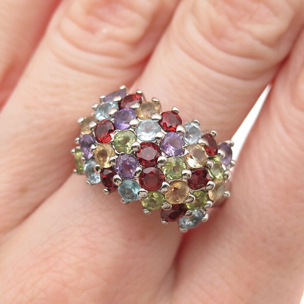 DBJ Dee Berkle 925 Sterling Silver Vintage Real Multi-Color Gem Ring Size 9
